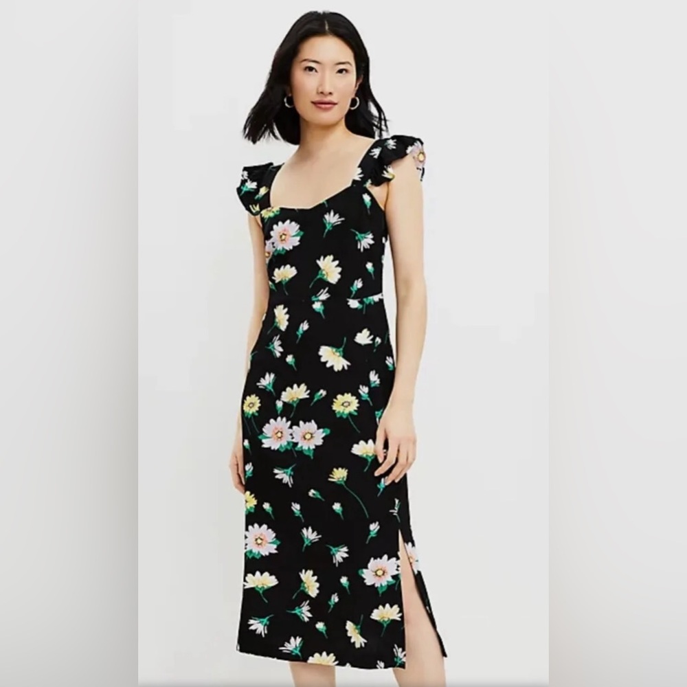 The Loft - Womens Floral Ruffle Strap Midi Dress 6 - Picture 3 of 8